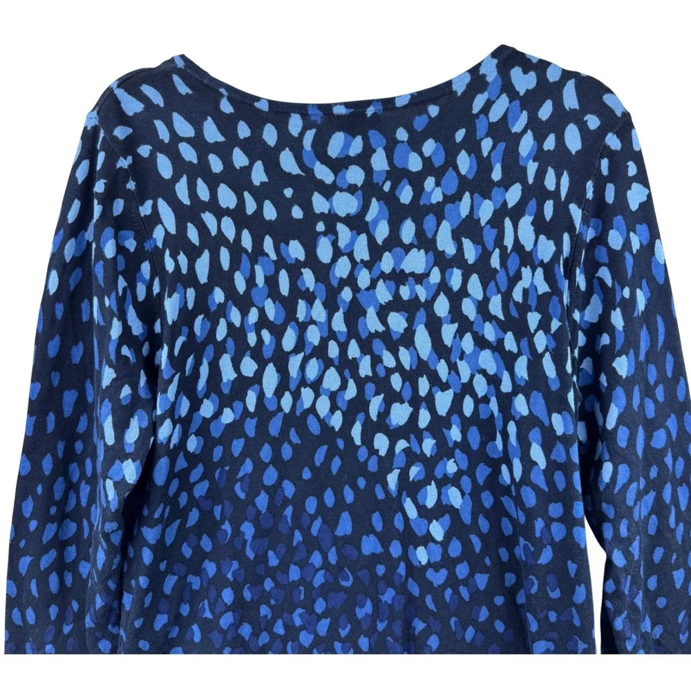 Chico's Sweater Women 2 Large Blue Navy Abstract Animal Print Ombre Pullover